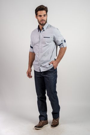 1245L- CAMISA COM BOLSO EMBUTIDO + 1177- CALÇA SLIM MASCULINO EM JEANS COM ELASTANO